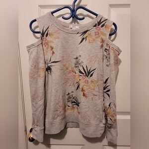 Warehouse Floral Cold Shoulder Sweatshirt - Gray and Yellow